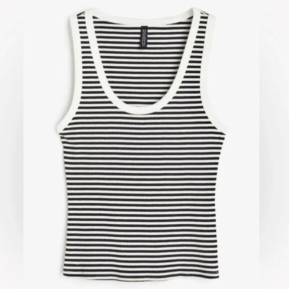 H&M NWT Women’s Black and White Striped Ribbed Tank Sz Small - Picture 1 of 3